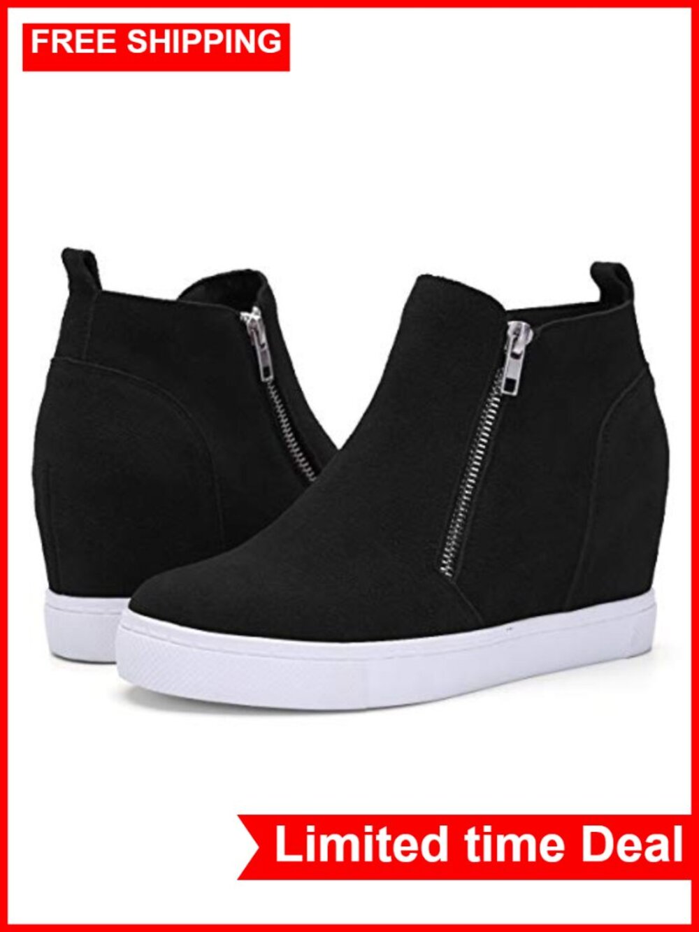 Wedge Sneakers Hidden Heel Platform Ankle Booties Faux Leather